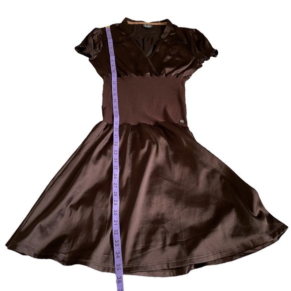 Twik chocolate brown collared wrap Y2K style dress - Picture 13 of 16